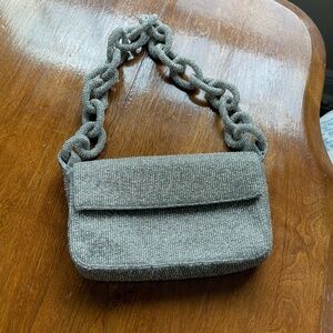 Anthropologie Fiona Beaded Chain Bag Silver